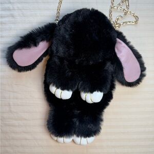 Black Furry Faux Fur Bunny Rabbit Plush
Crossbody Purse